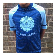Load image into Gallery viewer, Yorkshire Dialect Kids Blue Short Sleeve Cycling Jersey