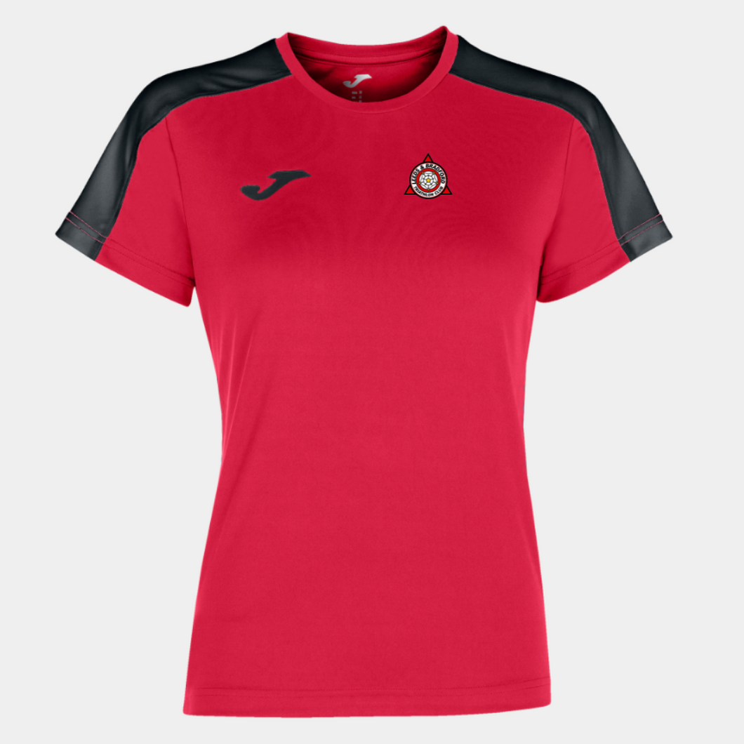 LADIES ACADEMY SHORT SLEEVE T-SHIRT RED BLACK