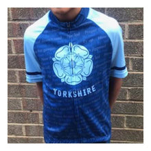 Load image into Gallery viewer, Yorkshire Dialect Kids Blue Short Sleeve Cycling Jersey
