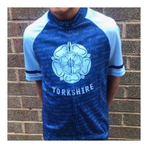Yorkshire Dialect Kids Blue Short Sleeve Cycling Jersey