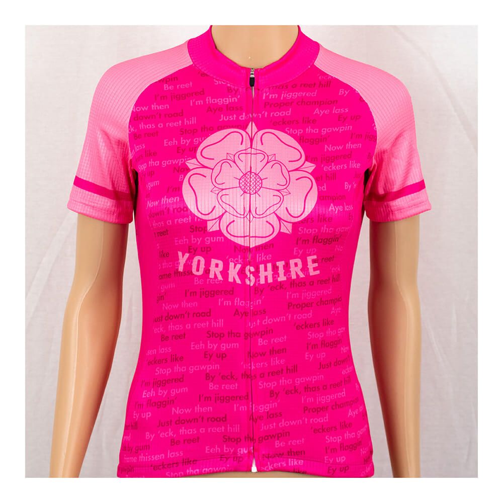 Yorkshire Dialect Kids Pink Short Sleeve Cycling Jersey